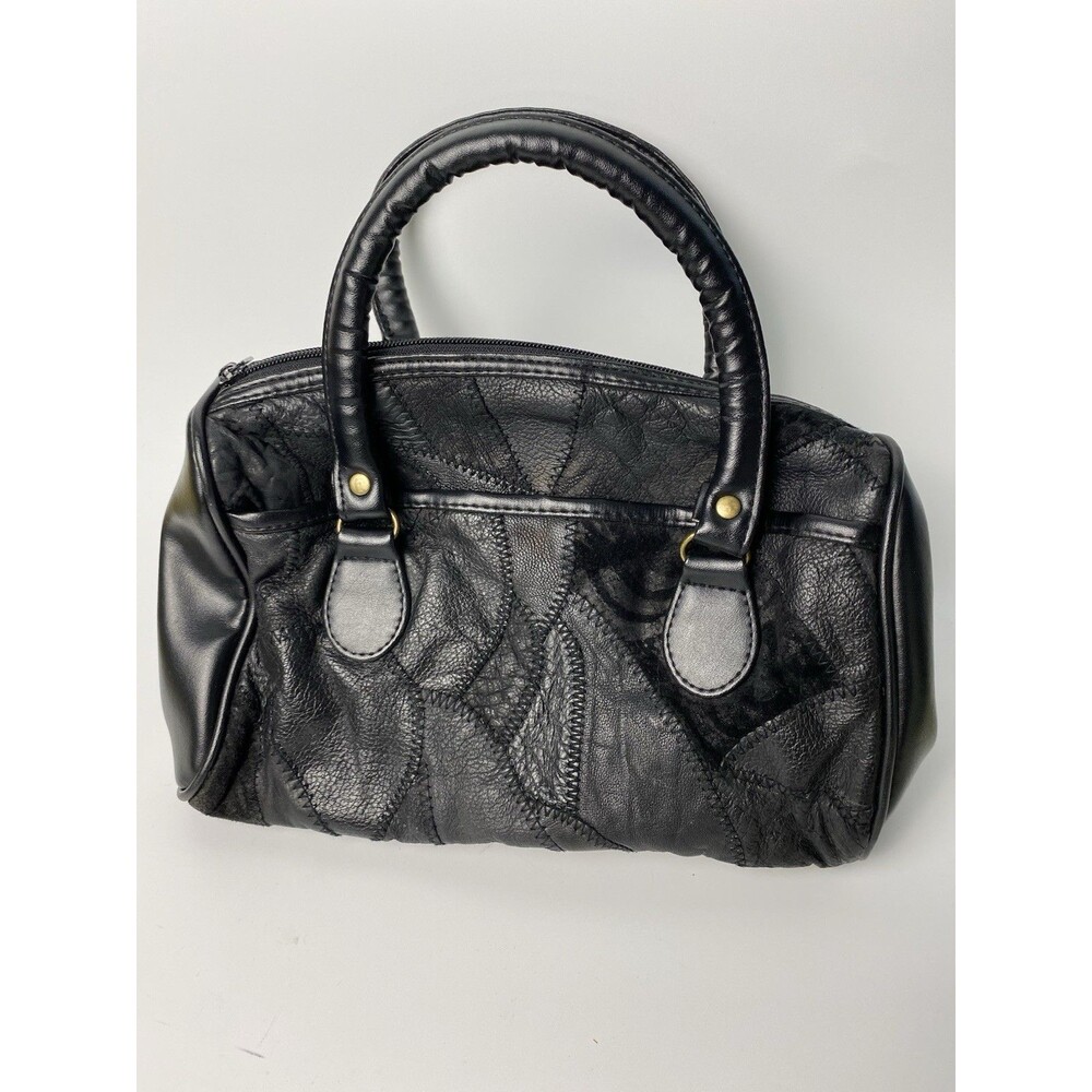 Black Leather Handbag Patchwork Vintage Purse
